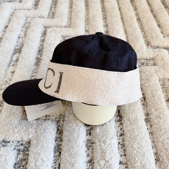Gucci LOGO Black Canvas White Womens Cabardine Baseball Hat Cap S *Authentic - Picture 4 of 8